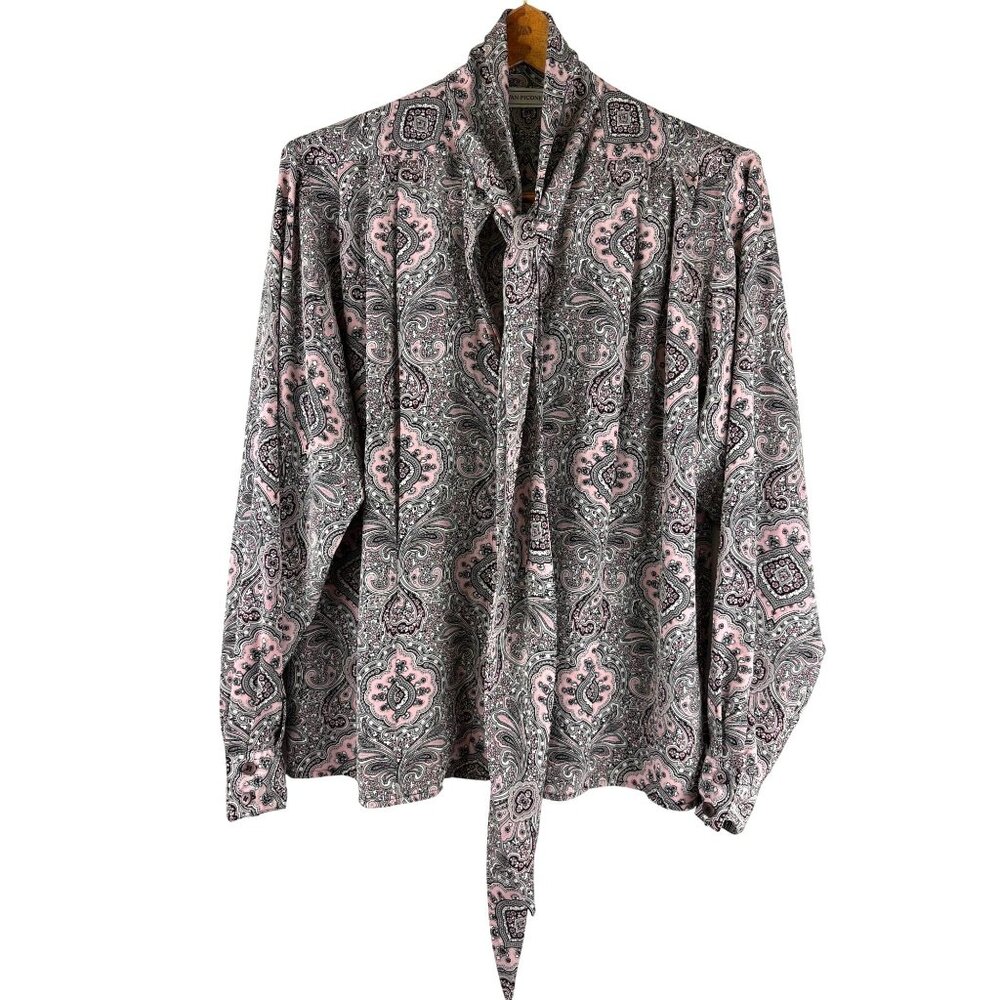 VTG 80's Evan Picone Paisley Tie Neck Bow Balloon Sleeve Blouse, Women's Size 10